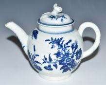 First period Worcester blue and white miniature teapot, c1755-70, H10.5cm