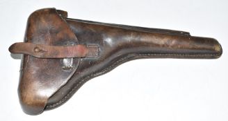 WW1 German brown leather artillery Luger holster stamped 'J F T Wooler Essen 1917', 34cm long.