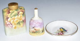 Terence Nutt (ex Royal Worcester artist) flask or caddy decorated with hand painted fruit, similar