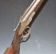 Deactivated indistinctly named 12 bore sidelock side by side shotgun with engraved lock, trigger