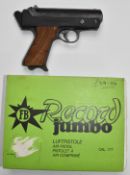 FB Record Jumbo .177 air pistol with chequered wooden grips, serial number 08725, in original box