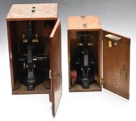 Two cased Hearson London microscopes, height of taller case 38cm