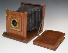 E&T Underwood Birmingham folding mahogany vintage plate camera, together with a film holder