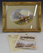 Milton Holloway (ex Royal Worcester artist) signed porcelain plaque decorated with Highland cattle
