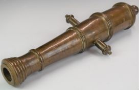 19thC bronze signalling cannon barrel, with Tudor or Lancashire rose to top, overall length 44cm