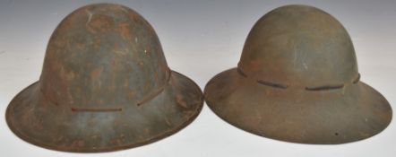 Two WW2 Civil Defence helmets, one stamped M, the other MMOR3-41
