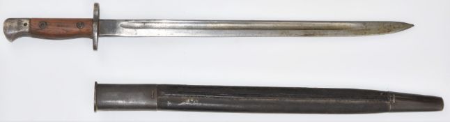 British WW1 1907 pattern bayonet stamped D P 8302 and SLA242, with 42cm single edged fullered