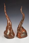 A pair of studio pottery horns, H56