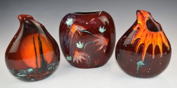 Three Anita Harris vases including a teardrop pair, tallest 24.5cm