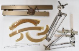 Large collection of draughtsman's equipment including cased sets of French curves, adjustable
