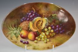 Royal Worcester painted fruit oval plaque with unusual cut melon and pineapple, signed F Roberts, 16
