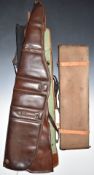Vintage leather and canvas bound shotgun carry case (76 x 22 x 9cm) together with five shotgun