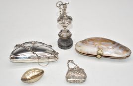 Hallmarked silver novelty miniature ewer on turned wooden base, Birmingham 1903, maker William