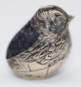 Edward VII hallmarked silver novelty pin cushion formed as a chick emerging from an egg, Chester