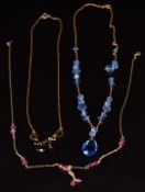 Two 9ct gold necklaces including one Art Deco by WBs, and another similar yellow metal necklace,