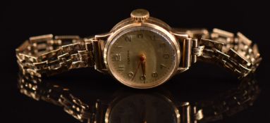 Certina 9ct gold ladies wristwatch with gold hour and minutes hands, red centre seconds hand, gold