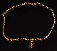 A 9ct gold ingot on 9ct gold chain, 14.2g, 25cm long