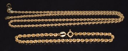 An 18ct gold rope twist necklace and bracelet, 16.7g, 46cm and 19cm long