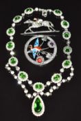 Art Deco paste necklace, silver brooch in the form of a horse and jockey set with paste and enamel