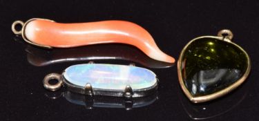 Victorian yellow metal charm/ pendant set with peridot, Victorian pendant set with an opal and