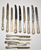 Hallmarked silver handled and other knives including five with hallmarked silver blades and one with