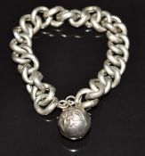 Victorian silver curb link bracelet with sphere charm