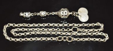 A white metal prayer pendant and a similar chain