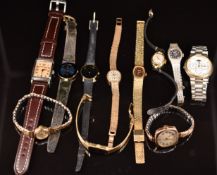 Eleven various ladies and gentleman's wristwatches including two 9ct gold examples, Raymond Weil,