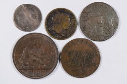 1696 William III silver sixpence York Mint, F, together with a contemporary forging George III