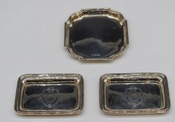Pair of George V hallmarked silver pin trays, Birmingham 1912, maker Synyer & Beddoes, length 9.5cm,
