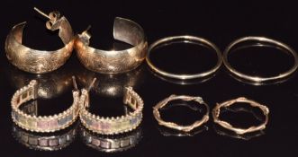 Three pairs of 9ct gold earrings, 11.5g