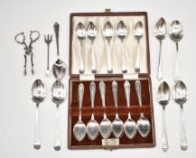 Hallmarked silver cutlery to include cased set of six teaspoons, Georgian sugar nips and a small