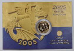 2005 QEII gold half sovereign, bullion grade, in presentation pack