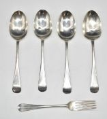 George V Mappin & Webb hallmarked silver set of four Old English pattern dessert spoons, Sheffield