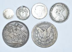 1891 Jubilee Crown, 1897 Morgan dollar etc, equating to 76g of pre-1920 silver