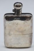 George V hallmarked silver hip flask with pull off cup and hinged bayonet cap, Sheffield 1915, maker