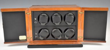 Burr walnut automatic wristwatch winder for six watches, 29x21x22cm.