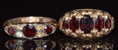 Two 9ct gold rings set with garnets, 5.9g, size M/ N
