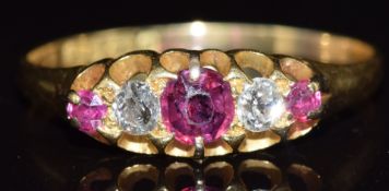 Victorian 18ct gold ring set with rubies and diamonds, Birmingham 1898, 2.8g, size X