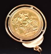 Queen Victoria 1877 gold full sovereign with Melbourne mint mark, in 9ct gold pendant mount,  11.6g