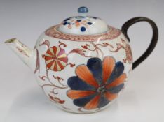 Oriental porcelain teapot decorated in the Imari palette with bronze or similar handle, height 11cm