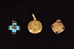 Two 18ct gold religious pendants, one depicting Jesus and the other Mary (8.4g) and a 14k gold