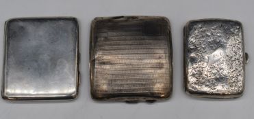 Three various hallmarked silver cigarette cases, weight 260g