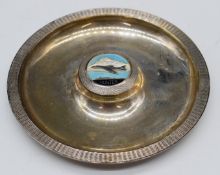 Hawker Hunter aeroplane hallmarked silver and guilloché enamel pin tray, Birmingham 1955, maker
