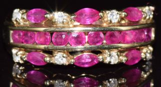 A 9ct gold ring set with rubies and diamonds, 3.5g, size N