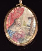 Victorian 9ct gold double sided locket with a painting to one side and photo of a young woman to the