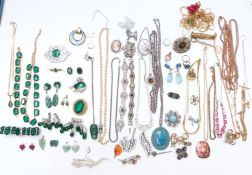 A collection of jewellery including Victorian cut steel and enamel brooch, Art Deco style