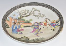 19th or early 20thC Chinese pedestal dish with figural decoration of children playing with a