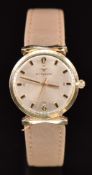 Wittnauer gentleman's wristwatch with gold hands and hour markers, silver dial, gold plated case and
