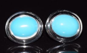A 14k white gold earrings set with faux turquoise, 3.7g